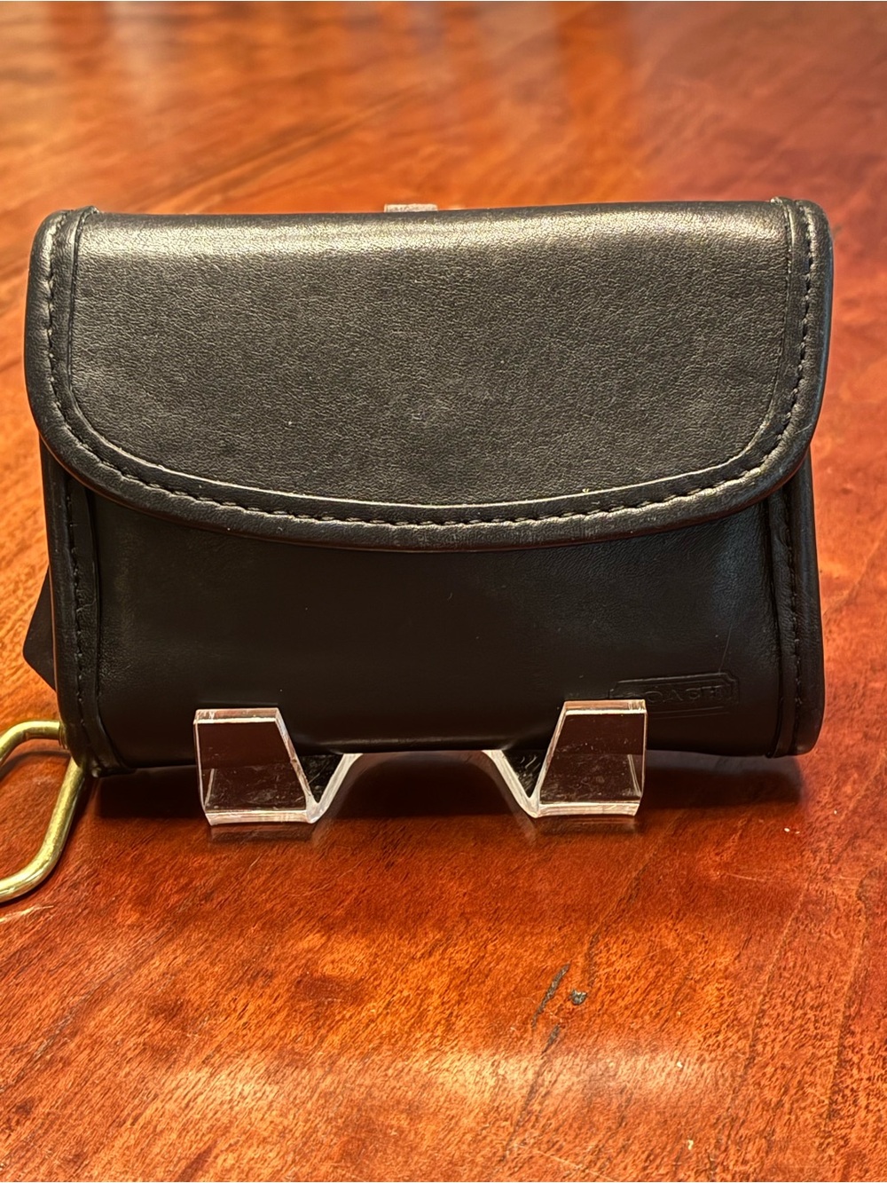 Coach Black Leather Compact Wallet with Keyring